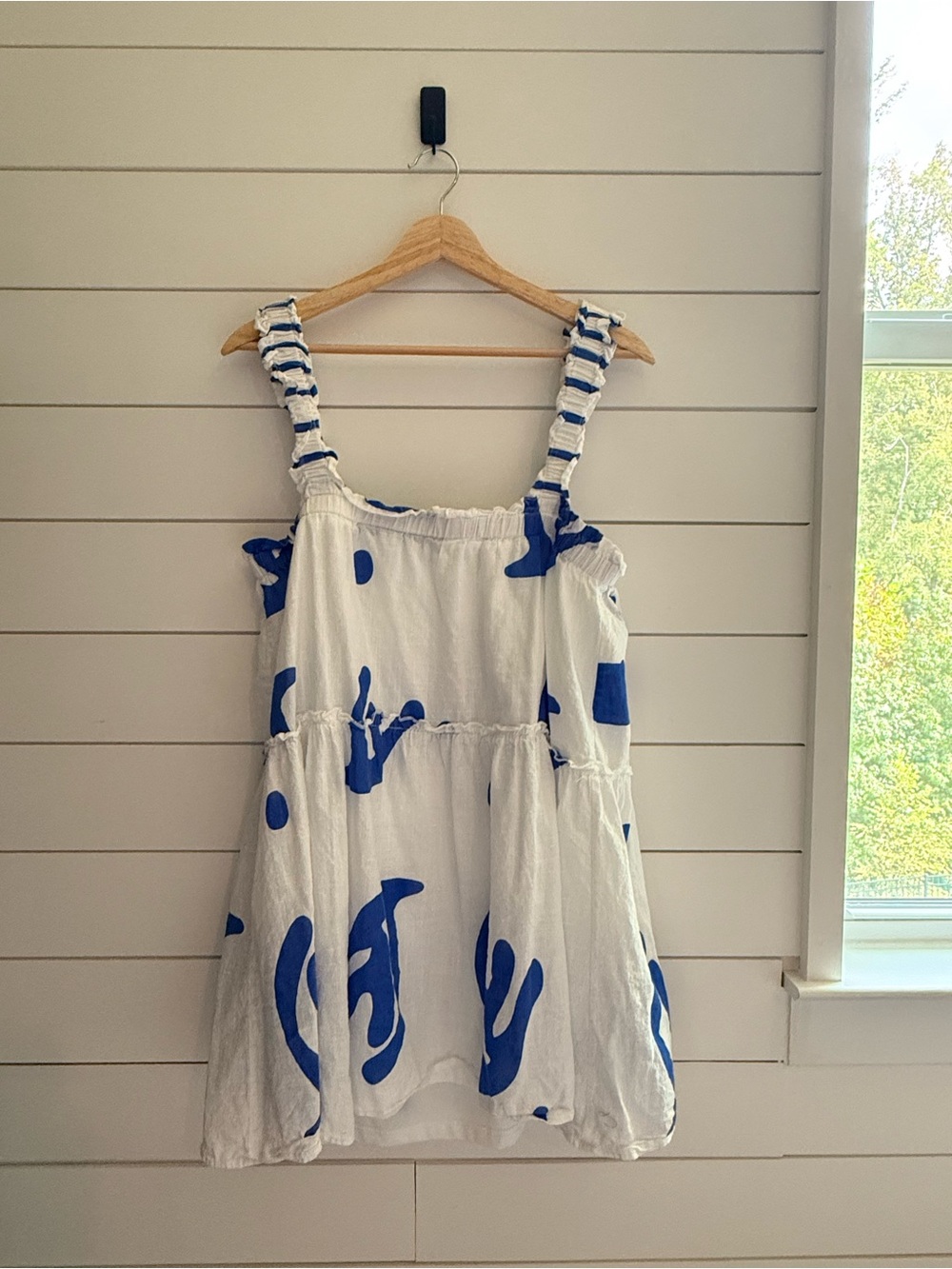Petal & Pup White Sundress with Bold Blue Print